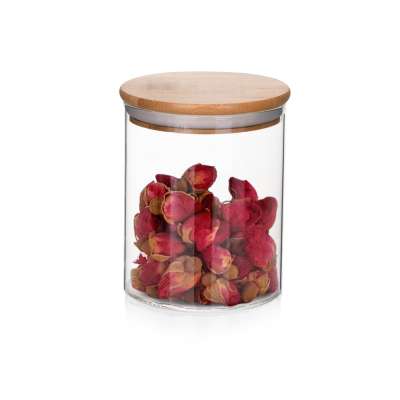 Kitchenware Glass  sugar coffee tea storage canister with wooden bamboo lid