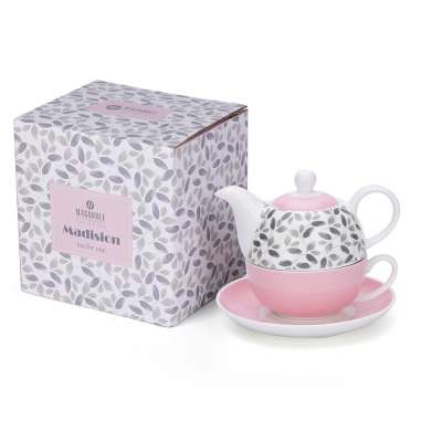 Cute leaves pink teapot with single cup tea pot