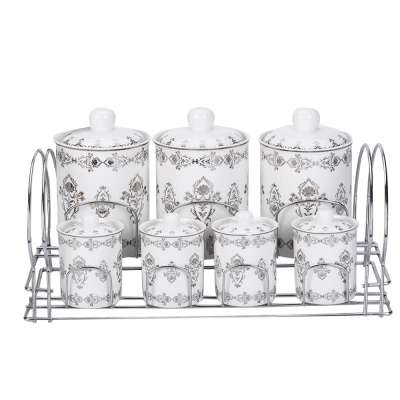 silver platinum design ceramic kitchen canister sets tea coffee sugar canisters set with stainless steel rack