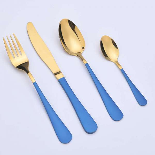 High quality 16pcs electroplate gold red pink stainless steel cutlery set spoon fork sets