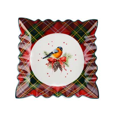 Western Home decoration irregular 9 inch ceramic bird red restaurant Christmas dry fruit cookie plate