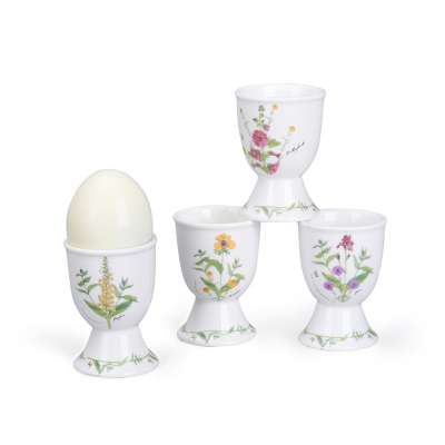 Customized ceramic round floral decal egg holder cup set