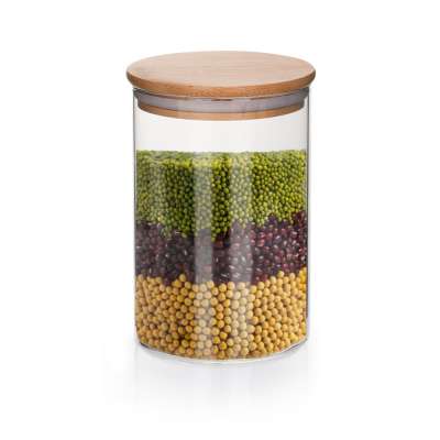 Glass airtight storage canister jar bottles with bamboo lid for kitchen