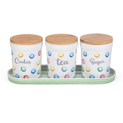 Ceramic pearl tea coffee sugar canisters with bamboo sealing cover