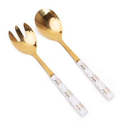 stainless golden salad fork and spoon set