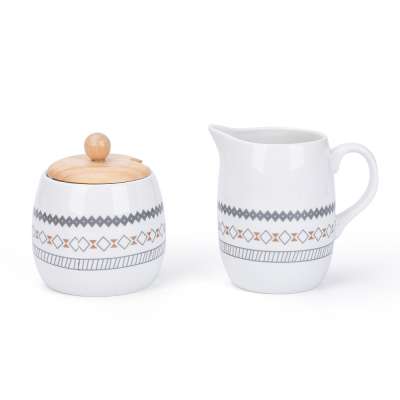 Magnoble Ceramic sugar and creamer set with bamboo lid