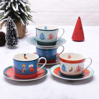 Christmas tree socks design cup and saucer in box gift set