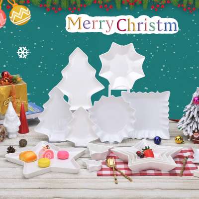 white ceramic tree star shape dinnerware plate sets christmas tree snack plate for home party