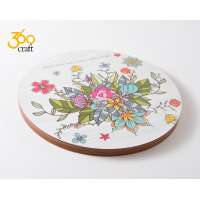 Chinese Supplier Wholesale Flower Painting MDF Wood Round Cheap Table Placemat With Cork Back