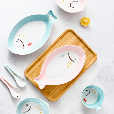 Fish Shaped ceramic pink blue dinnerware plates Sushi Dishes Serving Tray Plate Japanese Style