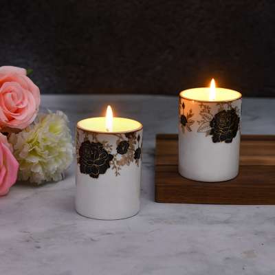 Ceramic black rose golden deco candles holder candle vessel for home