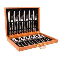 BLAIS Retro long handle silverware kit in a box, 24 piece stainless steel cutlery set