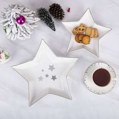 Christmas silver star shape ceramic plates for Candy, snacks